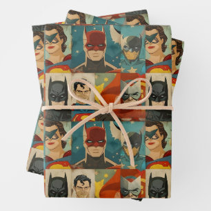 Vintage comic book heroes in retro colours wrapping paper sheet