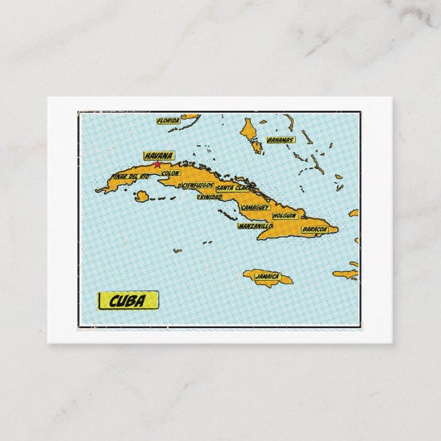 Vintage Comic Book Map Of Cuba Enclosure Card (Front)