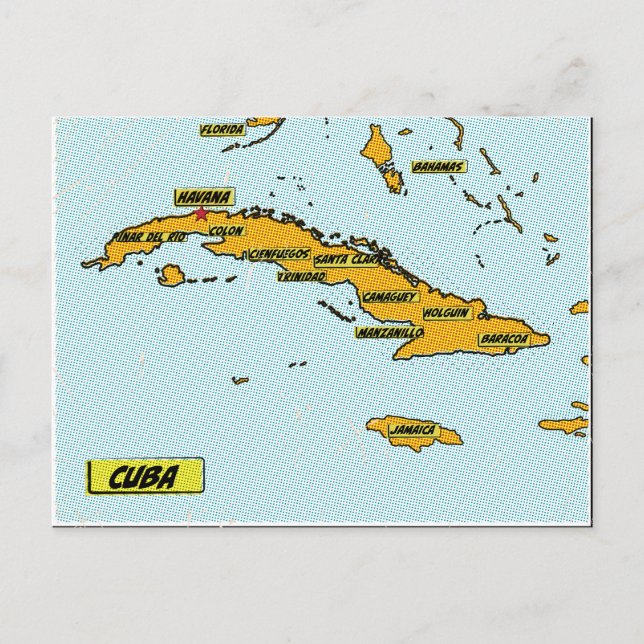 Vintage Comic Book Map Of Cuba Postcard (Front)