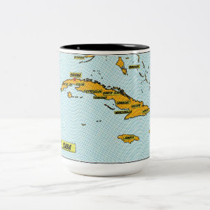 Vintage Comic Book Map Of Cuba Two-Tone Coffee Mug