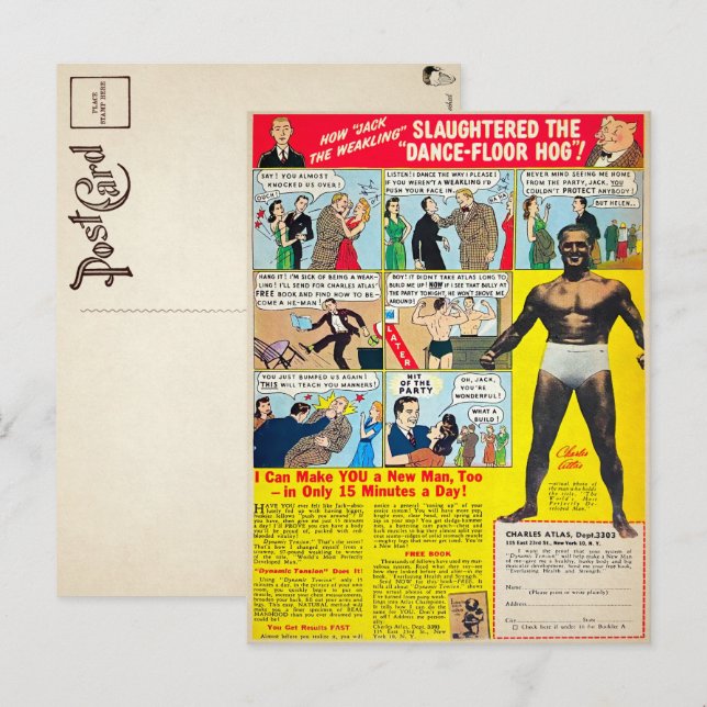 Vintage Comic Book Muscle Advertisement Postcard (Front/Back)