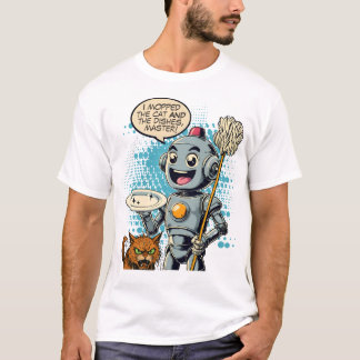 Vintage comic book robot helper evil cat T-Shirt