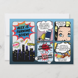 Vintage Comic Book Superhero Birthday Invitation