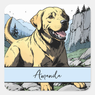 Vintage Comic Style Happy Yellow Labrador Square Sticker