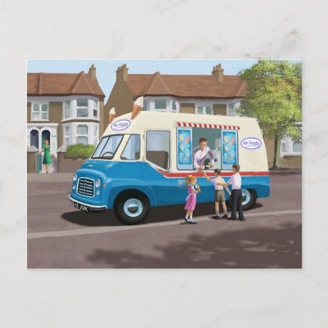 Vintage Commer Ice Cream Truck Postcard (Front)
