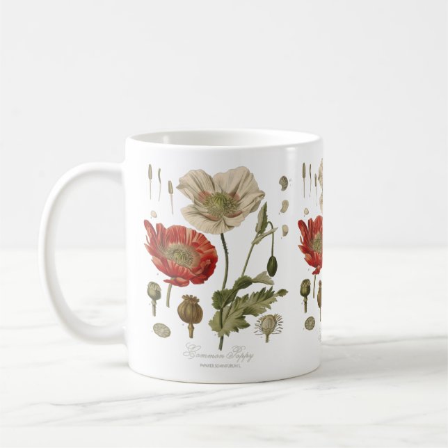 Vintage Common Poppy Flower Botanical Gardener Mug (Left)