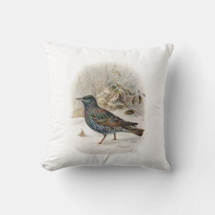 Vintage Common Starling Bird Cushion