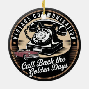 "Vintage Communication" Retro Emblem Design Ceramic Tree Decoration