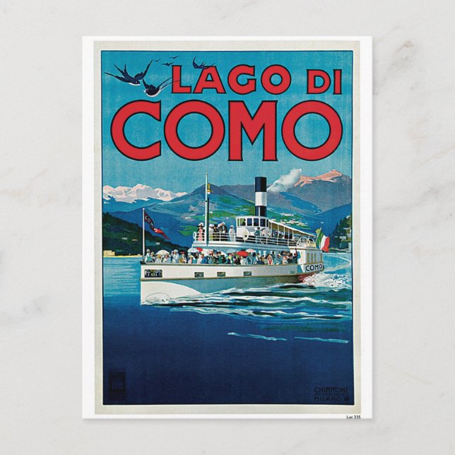 Vintage Como Lake Italian travel advert Postcard (Front)