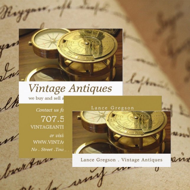 Vintage Compass, Antique Dealer Business Card (Creator Uploaded)
