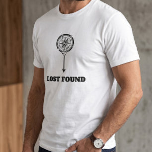 Vintage Compass Arrow Lost Found Graphic White T-Shirt