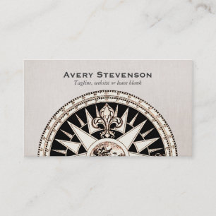 Vintage Compass Beige Linen Look Finance Business Card