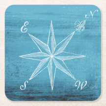 Vintage compass blue coaster