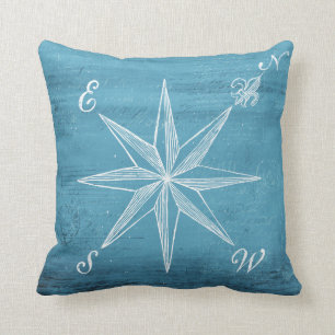 Vintage compass blue pillow