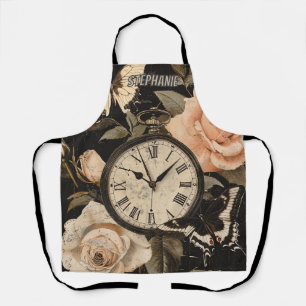 Vintage Compass Butterfly Floral Brown Apron