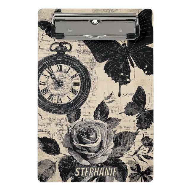 Vintage Compass & Butterfly - Rustic Paper (3) Mini Clipboard (Front)