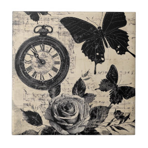 Vintage Compass & Butterfly - Rustic Paper (3) Tile