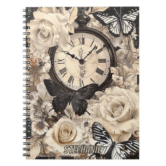 Vintage Compass & Butterfly - Rustic Paper (4) Notebook (Front)