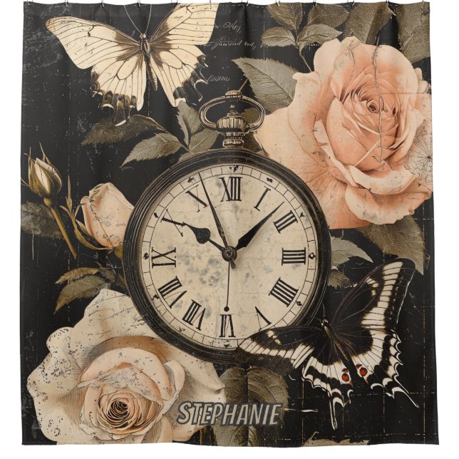 Vintage Compass & Butterfly - Rustic Paper (5) Shower Curtain (Front)