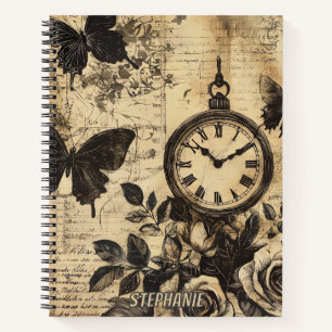 Vintage Compass & Butterfly - Rustic Paper Notebook