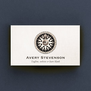 Vintage Compass Logo Professional Linen Look Business Card
