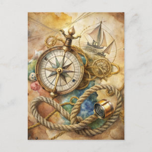 Vintage Compass Nautical Sailing Ocean Adventure Postcard