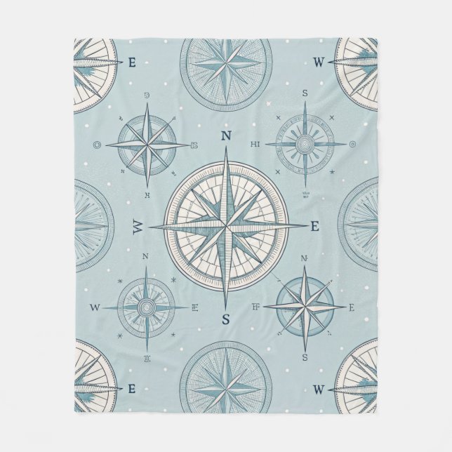 Vintage Compass Nautical Seamless Pattern (1) Fleece Blanket (Front)