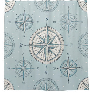 Vintage Compass Nautical Seamless Pattern (1) Shower Curtain