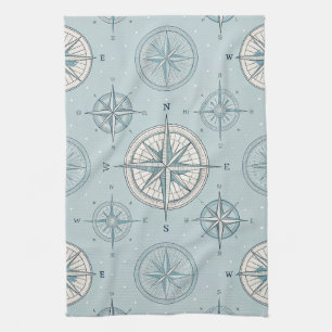 Vintage Compass Nautical Seamless Pattern (1) Tea Towel