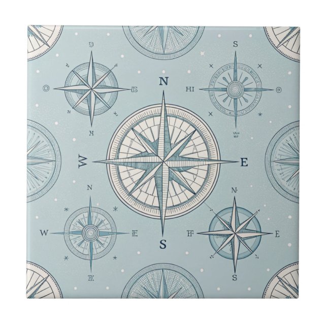 Vintage Compass Nautical Seamless Pattern (1) Tile (Front)