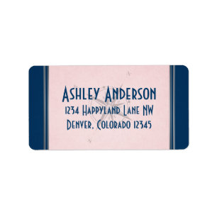 Vintage Compass Navy Pink Grey Wedding Address Label