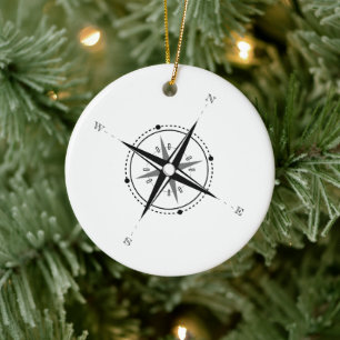 Vintage Compass Rose Adventure Exploration Ceramic Tree Decoration