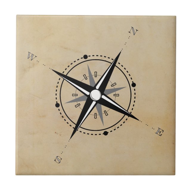 Vintage Compass Rose Adventure Exploration Tile (Front)