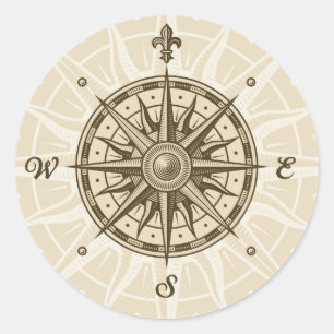 Vintage Compass Rose Classic Round Sticker