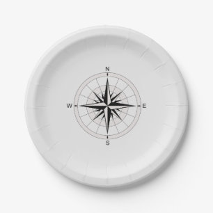 Vintage Compass Rose Paper Plate