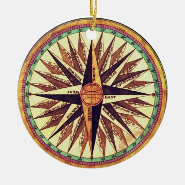Vintage Compass Rose Round Ornament (Front)