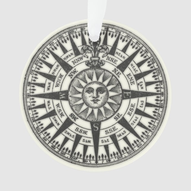 Vintage Compass Rose Sun Ornament (Front)