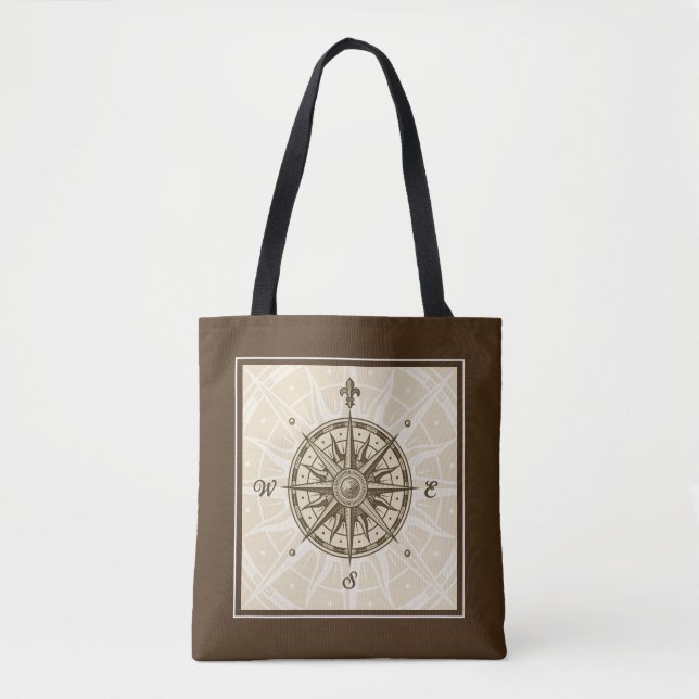 Vintage Compass Rose Tote Bag (Front)