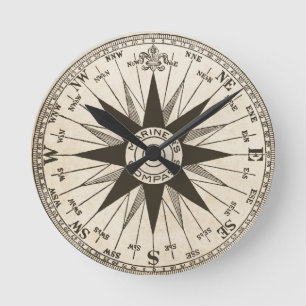Vintage Compass Rose Wall Clock