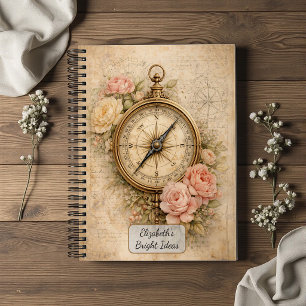 Vintage Compass with Roses Notebook