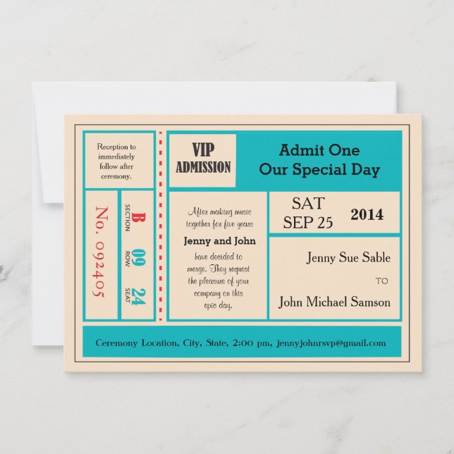 Vintage Concert Ticket Wedding Invitation (Front)