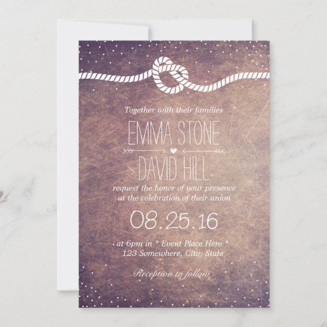 Vintage Confetti Dots Tying the Knot Wedding Invitation (Front)