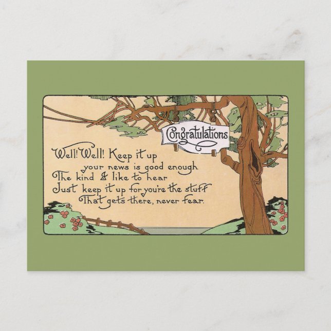Vintage Congratulatory Verse and Tree Postcard (Front)