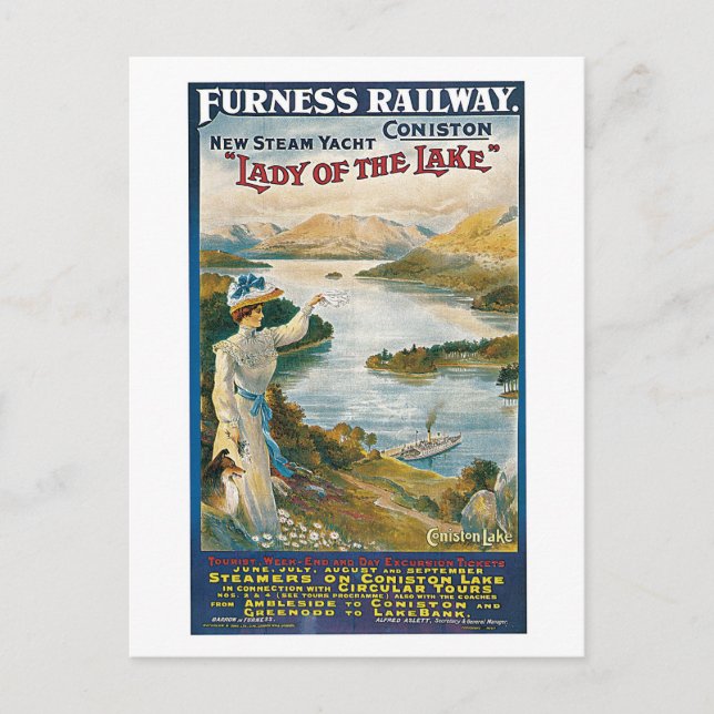 Vintage Coniston Water, Furness railway travel ad Postcard (Front)