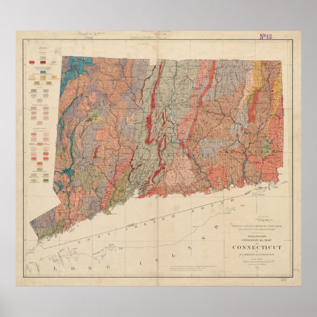 Vintage Connecticut Geology Map (1906) Poster (Front)