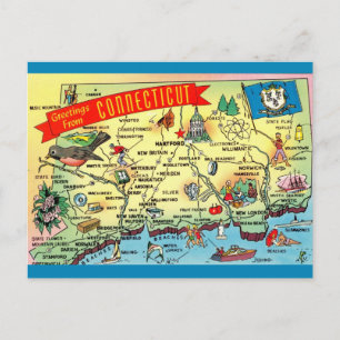 Vintage Connecticut Map Postcard