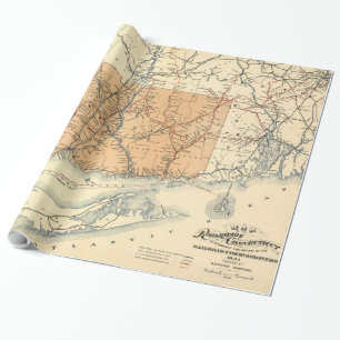 Vintage Connecticut Railroad Map (1893) Wrapping Paper