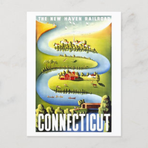 Vintage Connecticut Travel Poster Postcard