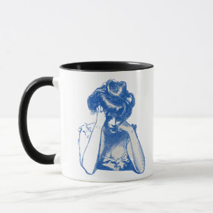 Vintage Contemplation Art Mug - Blue Aesthetic Lin