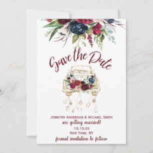 Vintage Convertible Burgundy Rose Save the Date